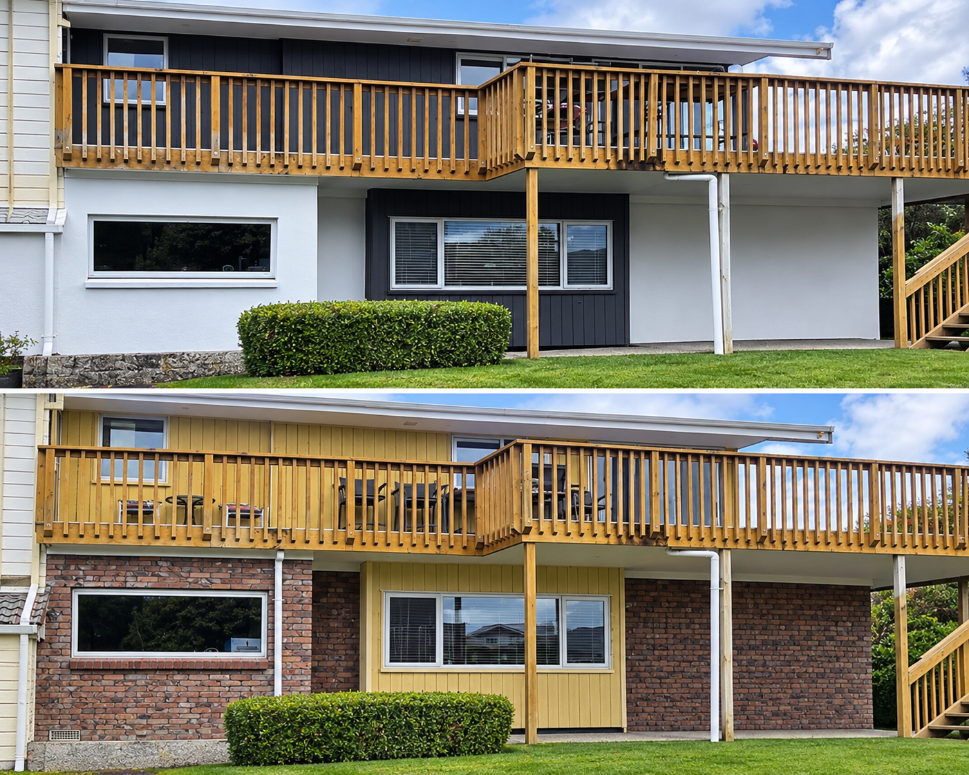 Renovated duplex facade before and after